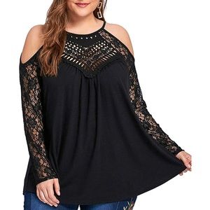 Black Cold Shoulder Lace Top - 2X